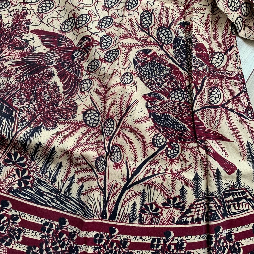 New vintage Indian hand block printing cotton wrap skirt with birds acorns